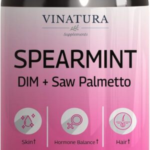 VINATURA Spearmint Capsules Supplement - Spearmint Leaf Extract Enhanced with DIM & Saw Palmetto, for Unwanted Hair, Women Health & Skin, USA Made & Tested, 60 Capsules
