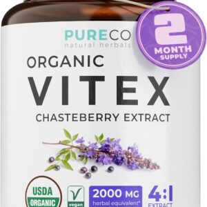 Organic Vitex Chasteberry Supplement for Women - High Strength Chaste Tree Berry Extract Supports Hormone Balance for Women from PMS to Menopause - Filler Free Vegan & Non-GMO (2 Month Supply)