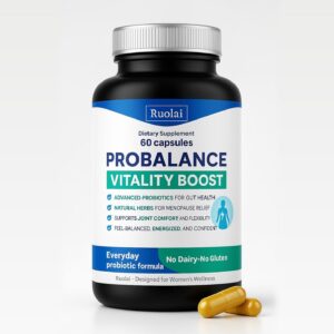Ruolai ProBalance Probiotics for Women 68B CFU – Menopause, Bloat & Belly Support – Turmeric & Moringa – Digestive & Joint Health – 60 Capsules