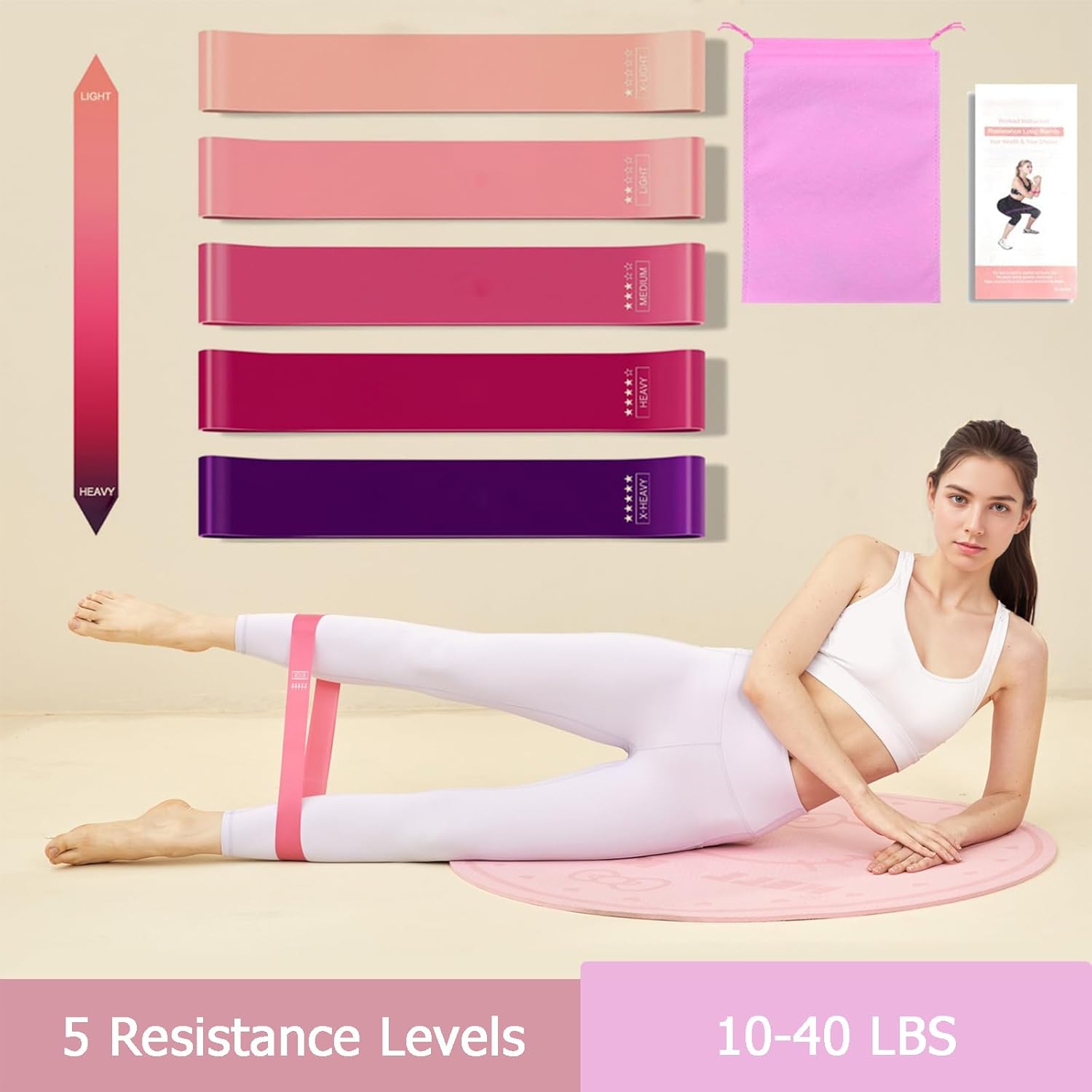 Pilates Essentials Kit for Women, Yoga Exercise Equipment Set for Home Workouts with Mini Ball, Resistance Bands, Sliding Disks & Accessories - Fitness Set for Yoga & Pilates Beginners(Pink) - Image 3