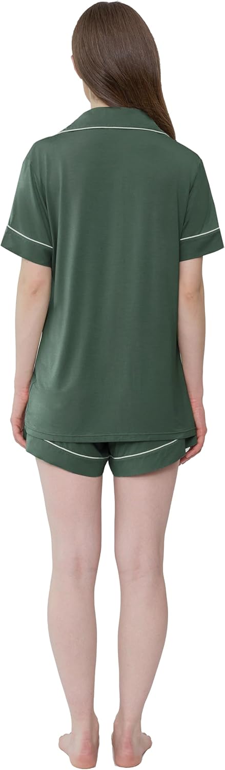 Cherrydew Women Bamboo Viscose Super Soft Comfy Summer Cooling Short Sleeve Button Down Pajama Shorts Set S-XXL - Image 6