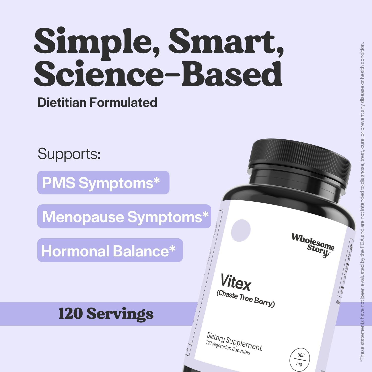 Wholesome Story Organic Vitex Chasteberry Supplement for Women | Hormone Balance, Fertility Support & Period Regulation | Vitex Berry Agnus Castus Extract | 120 Capsules | Chaste Tree Berry - Image 2