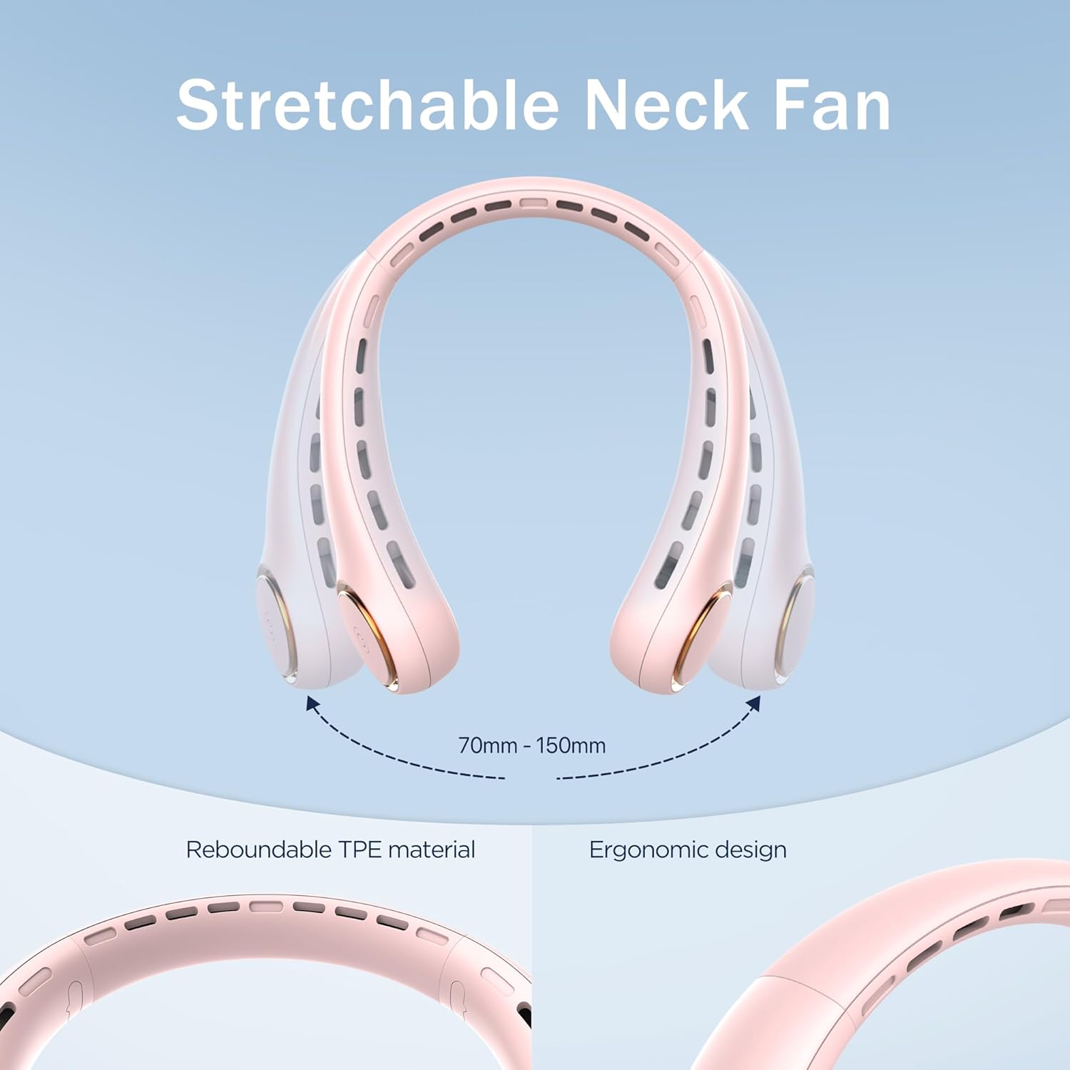 GULAKI Portable Neck Fan, Personal Fan with 4000mAh Battery, Rechargeable Neck Fan with 3 Speeds and 64 Cool Lights, Birthday Gifts for Men Women Mom Dad, Hands Free Cooling fan for Summer(Pink) - Image 6