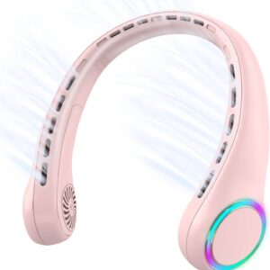 GULAKI Portable Neck Fan, Personal Fan with 4000mAh Battery, Rechargeable Neck Fan with 3 Speeds and 64 Cool Lights, Birthday Gifts for Men Women Mom Dad, Hands Free Cooling fan for Summer(Pink)