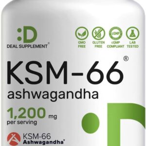 KSM 66 Ashwagandha 1,200mg with Black Pepper, 120 Veggie Capsules – Extra Strength Root Extract – High Absorption – Adaptogenic Supplements for Relaxation, Energy, & Brain Health – Non-GMO