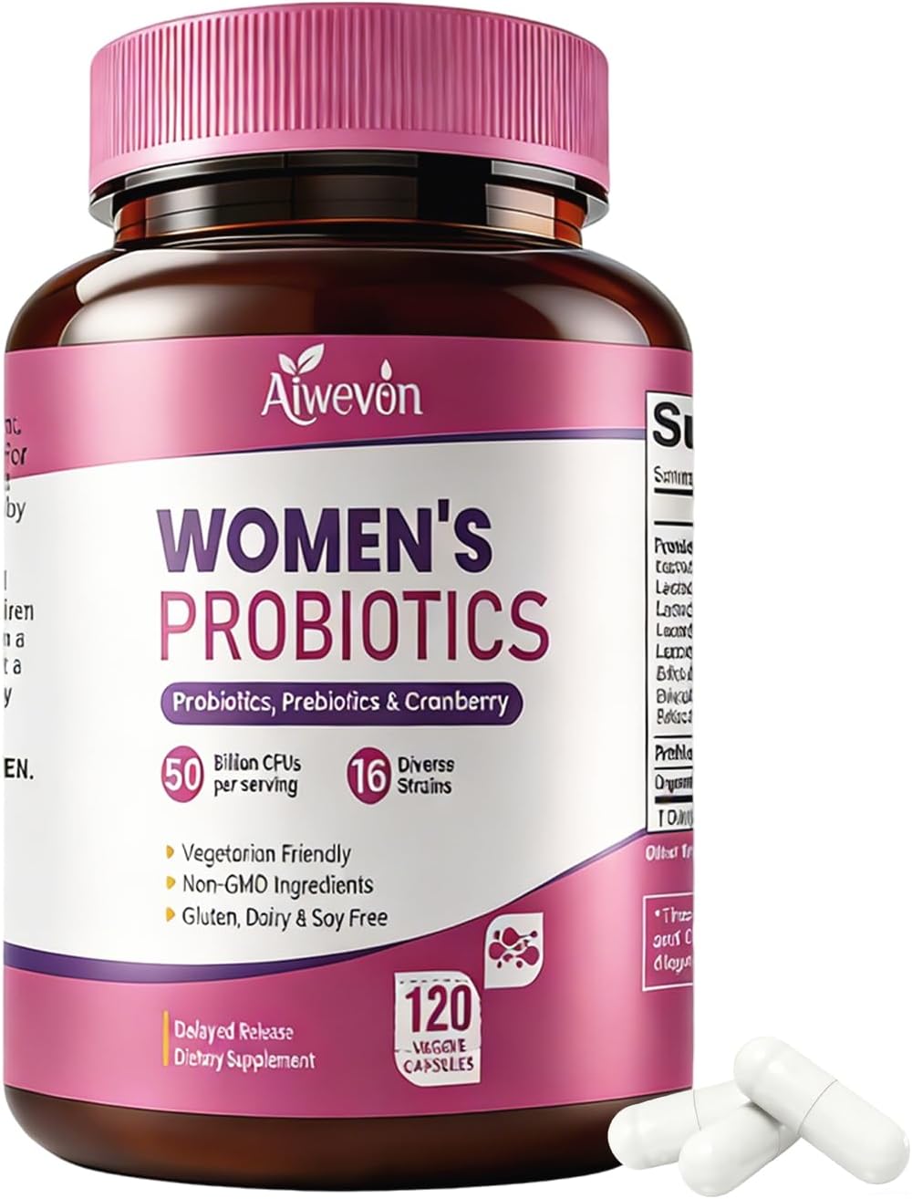 Women Probiotics 50 Billion CFU: Probiotics for Women with Prebiotics & Cranberry, 16 Strain Probiotic Supplement for Digestive Gut Health, Vaginal & Urinary Tract Support Vegan Probiotic 120 Capsules
