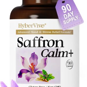Saffron Supplements with Ashwagandha & L-Theanine - 368.5MG - Mood Balance, Stress Relief & Mental Clarity – Cortisol Support for Women & Men, Made in USA, 90 Vegan Capsules