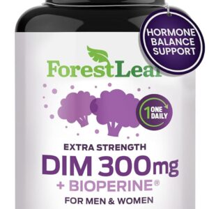 ForestLeaf DIM Supplement - 300mg DIM Estrogen Supplement for Women/Men - Diindolylmethane with BioPerine Black Pepper - Support for Detox, Metabolism, Hormone Balance & Menopause - 90 Caps