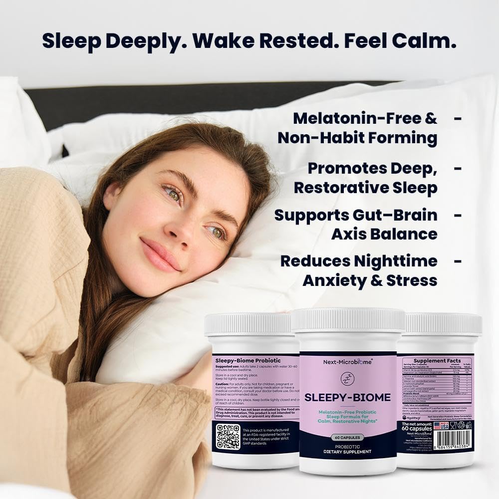 Sleep Supplement Without Melatonin – Sleepy-Biome Natural Sleep Aid for Calm, Restful Nights | Probiotic Gut-Brain Formula with GABA, L-Theanine, 5-HTP, Valerian & Ashwagandha (60 Capsules) - Image 5