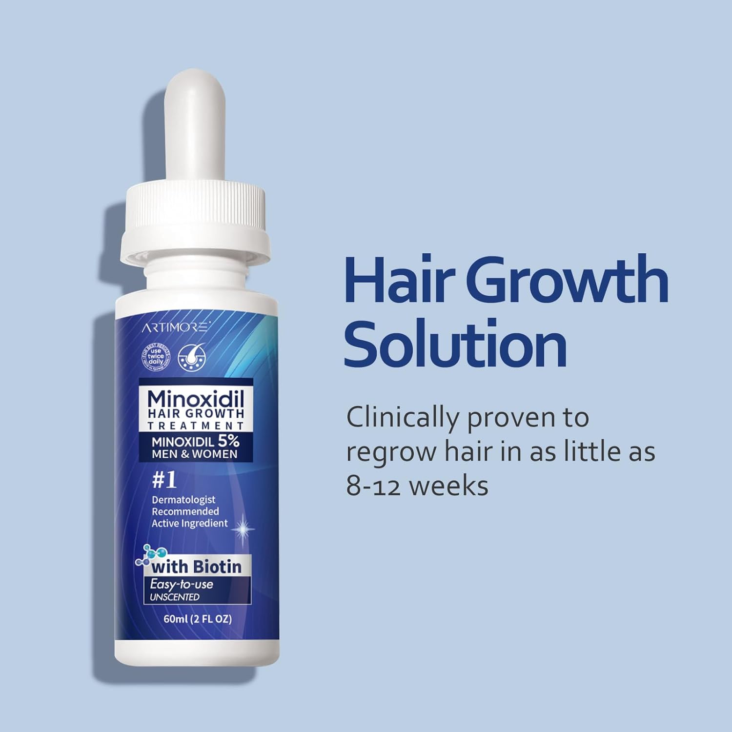 5% Minoxidil Hair Growth Serum for Men & Women with Biotin: Minoxidil for Men and Women, 5 Percent, Hair Regrowth Treatment, Extra Strength (4 FL OZ, Dropper 2pcs) - Image 2