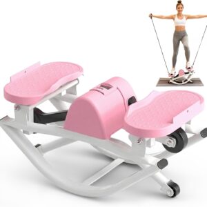 Rock Stepper for Exercise at Home, Lateral Rocking Stepper with Digital Counter & Resistance Bands, 250LBS Weight Capacity & Low Impact, Ski Machine Full Body Workout Equipment