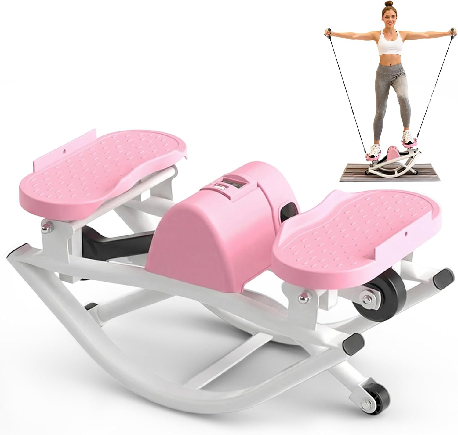 Rock Stepper for Exercise at Home, Lateral Rocking Stepper with Digital Counter & Resistance Bands, 250LBS Weight Capacity & Low Impact, Ski Machine Full Body Workout Equipment