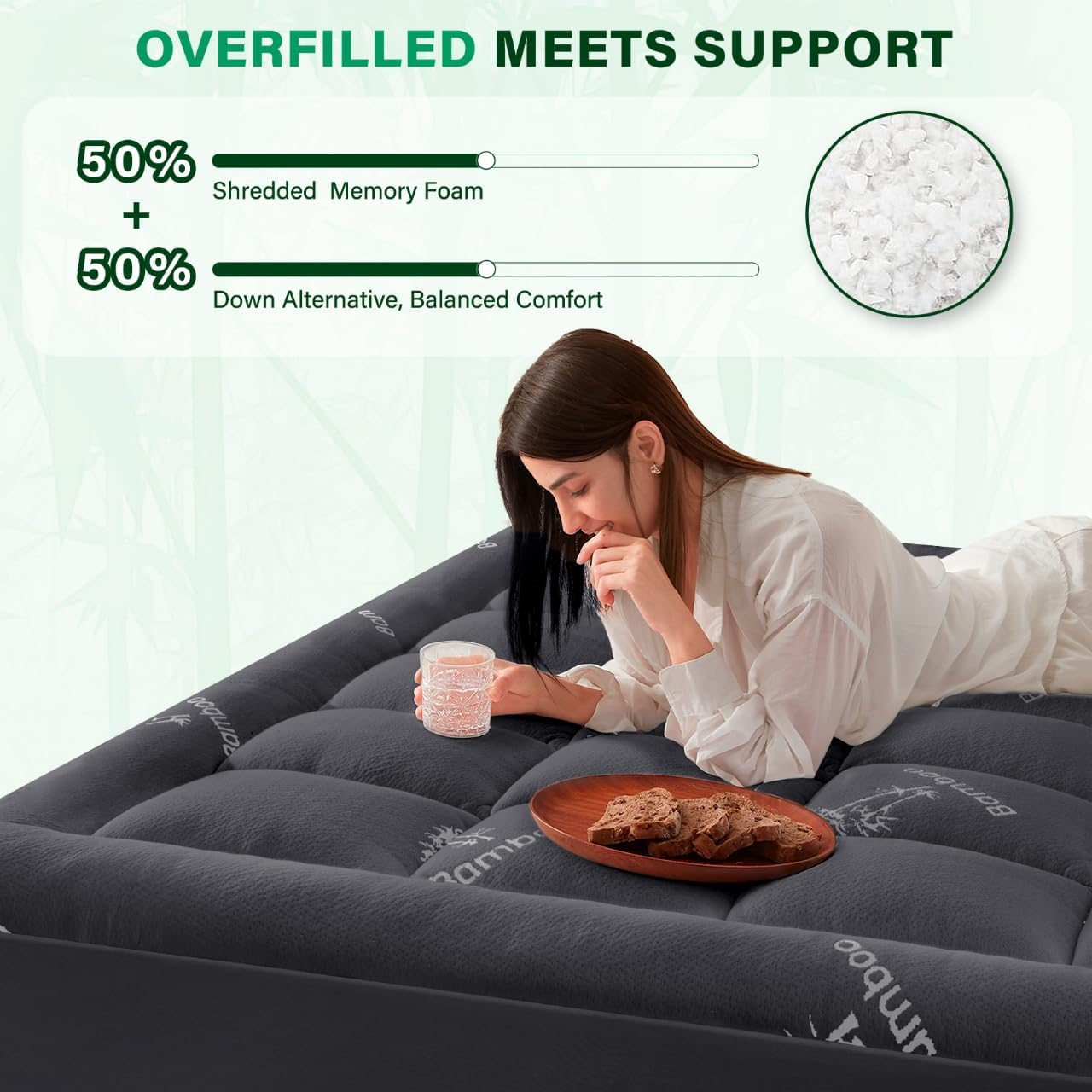 Anluoer Memory Foam Mattress Topper King for Back Pain, Rayon Derived from Bamboo Pillow Top Mattress Topper for Hot Sleepers,Cooling Mattress Pad with 8-21" Deep Pocket, 78x80 Inches, Dark Grey - Image 2