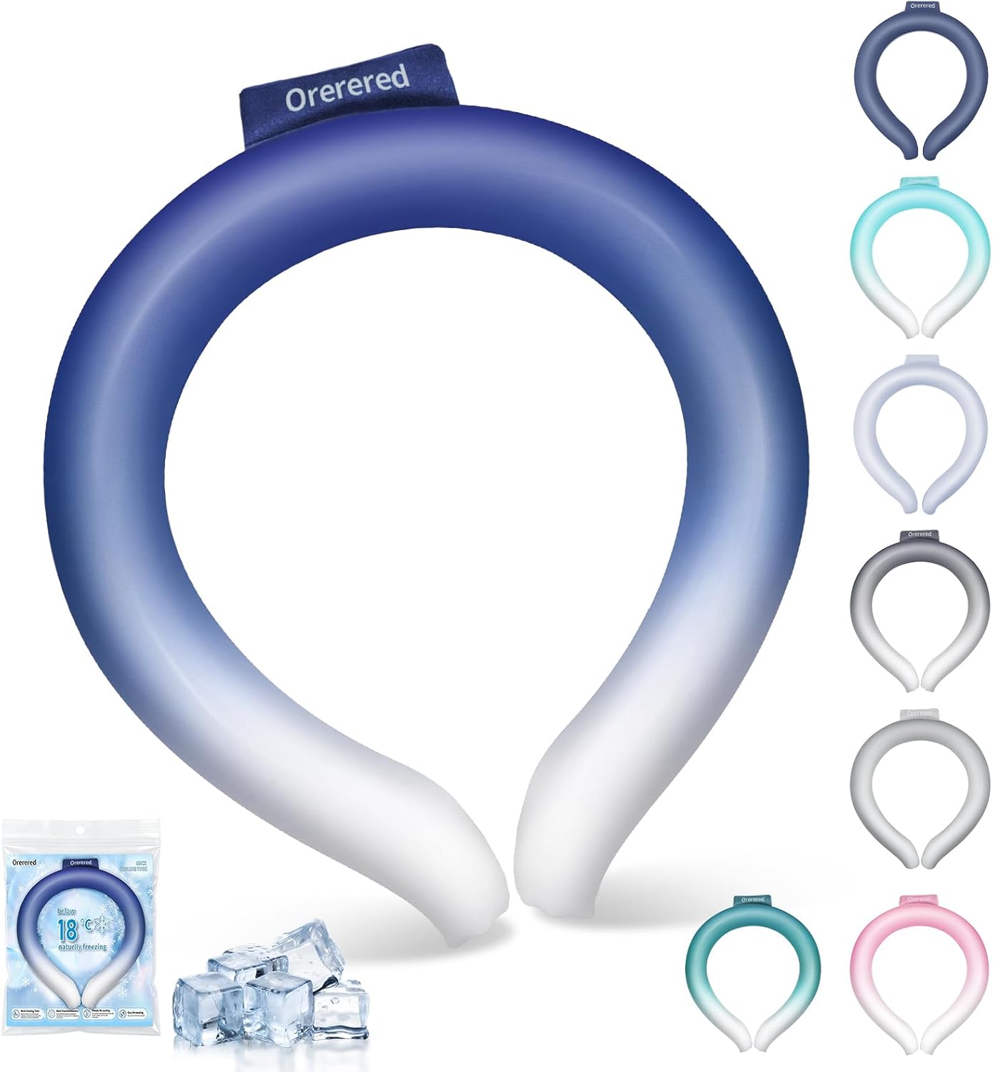 Neck Cooling Tube 70% Gel Increase Ice Cooler Ring Wearable Cooling Neck Wraps for Summer Heat Body Cooling Products for Outdoor Indoor Activities Relief for Hot Flashes (Blue White, L)
