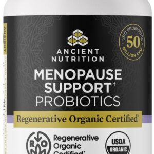 Ancient Nutrition Regenerative Organic Certified Probiotics for Menopause Support, Probiotics Menopause Support, Healthy Digestion and Women’s Health Support, 50 Billion CFUs* Per Serving, 60 Count