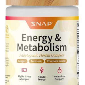 Snap Supplements Energy & Metabolism Herbal Complex for Fatigue, Stress Relief, Energy Booster & Better Mood, Energy Pills for Women & Men, 60 Capsules (30 Servings, 1 Month Supply)