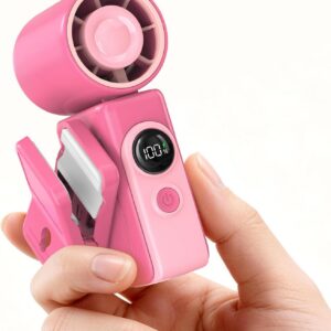 Portable Clip-On Mini Fan, Hands-Free, Turbo Personal Handheld Fans Rechargeable w/ 4 Wind & LED Display, Pocket Size Summer Essentials for Travel/EyeLash/Beach/Concert, Gifts for Women Men(Hot Pink)
