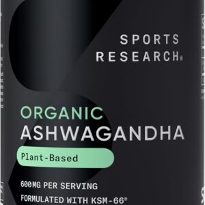 Sports Research® Organic Ashwagandha – Adaptogen for Relaxation, Calm & Sleep Support – Made with Organic KSM-66® – 600 mg – Non-GMO Verified, Gluten-Free, Certified Vegan – 90 Veggie Capsules