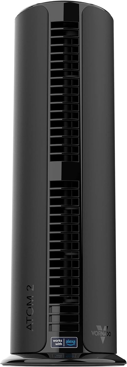 Vornado ATOM 2 AE Compact Oscillating Tower Fan with Alexa Voice Control, 90 to 360-Degree Oscillation, Hands-Free Operation, 16" Tall, Powerful Cooling, Quiet Operation, Fan for Bedroom and Home
