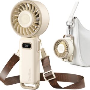 Diveblues Portable Handheld Fan, 7.4m/s High Speed Turbo Fan, 180° Foldable 4-in-1 Personal Neck Fan Carabiner Clip, 100 Speed Stepless Control, USB-C Rechargeable for Travel, Makeup Hot Flashes,D6036