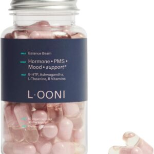 LOONI PMS Relief Balance Beam Supplement for Women – Hormone Balance for Menopause, B12, Omega-6, Zinc & Nootropics – Supports Mood Swings, Cramps, Cravings – 60 Vegan Capsules