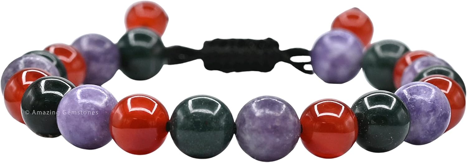 Amazing Gemstone Bracelet for Menopause - Bloodstone Lepidolite Carnelian Bracelet Set for Men Women Healing Calming Anxiety Stress Relief Gifts Pulseras Para Hombres Mujer Stocking Stuffers