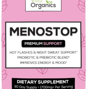 MenoStop - Hot Flashes and Menopause Support - Black Cohosh, Ashwagandha, Dong Quai, Prebiotic and Probiotic Blend - 30-Day Supply