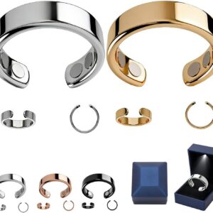 2Pcs Magnetic Ring Menopause Relief for Men Women - Waterproof Adjustable Stainless Steel Ring, Anti Snoring, Fatigue & Stress Relief, Better Sleep, Mother’S Day & Holiday A,2pcs