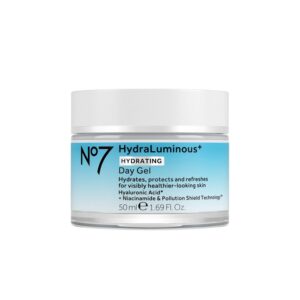 No7 HydraLuminous+ Hydrating Day Gel Moisturizer - Hyaluronic Acid and Vitamin B3 Niacinamide Face Moisturizer to Hydrate, Protect & Refresh Skin - Supports Skin Barrier Repair (1.69 Fl Oz)