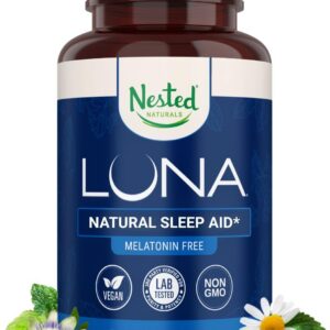 Nested Naturals Luna Melatonin-Free Sleep Supplement - Non-Habit Forming Herbal Sleep Supplement, Adult Bedtime Support, Help Sleeping w/Chamomile, Valerian, L-Theanine - 60 Vegan Capsules