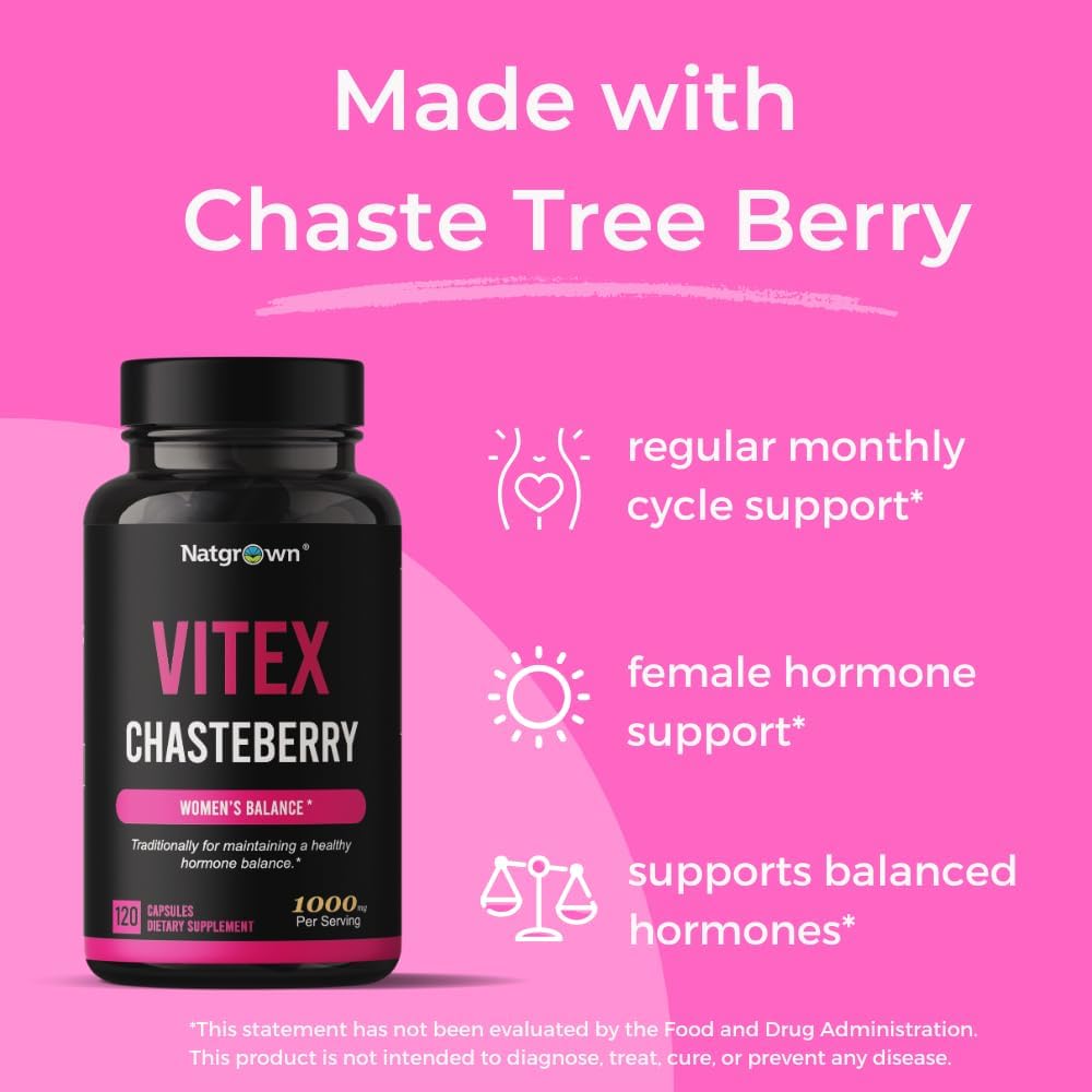 Natgrown Vitex Chasteberry Supplement for Women 1,000 mg - Supports Hormone Balance & Fertility - Agnus Castus Chaste Tree Vitex Berry Fruit Extract Capsules - 120 Ct - Image 5