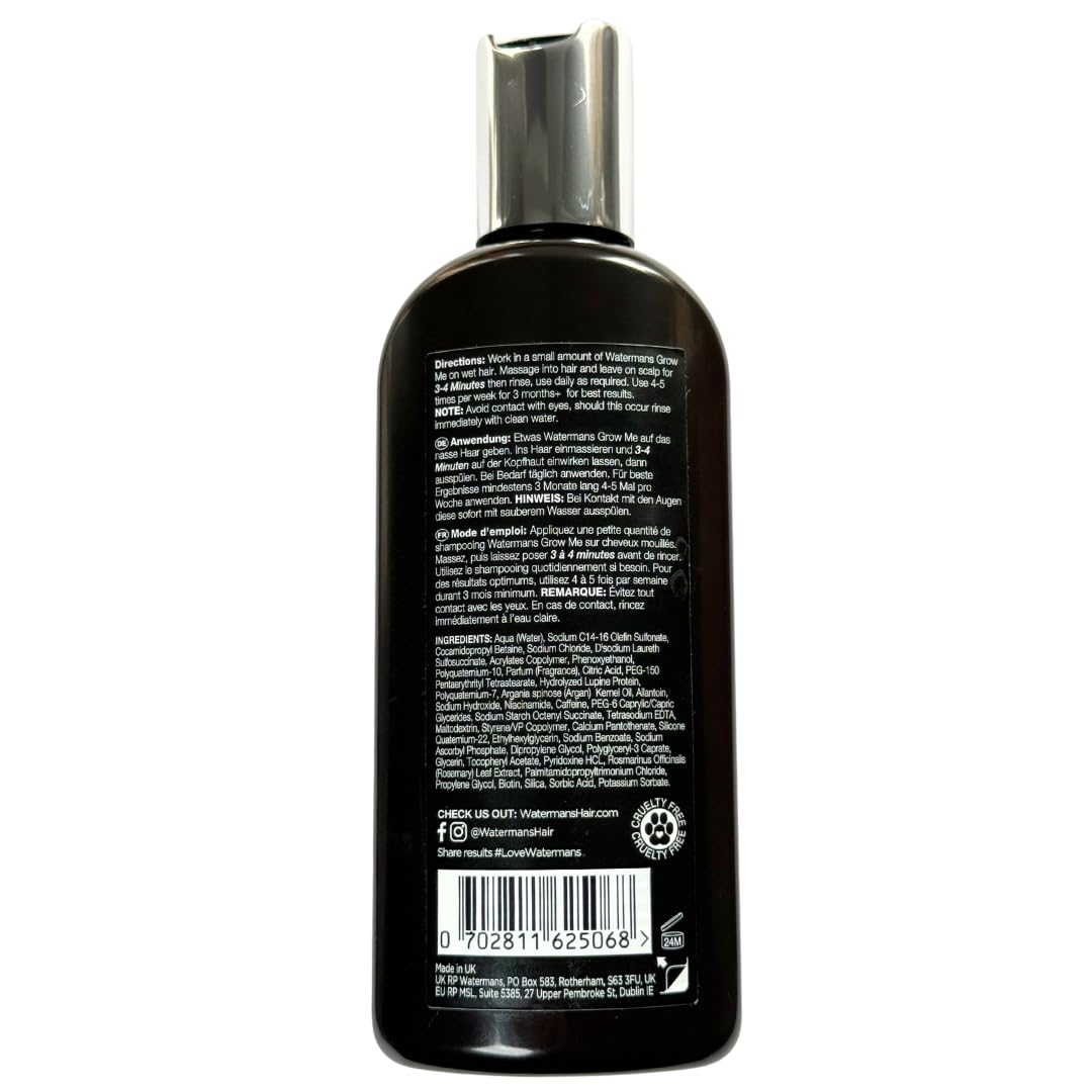 Watermans Grow Me Organic Hair Growth Shampoo for Men & Women – Strengthening & Moisturizing with Biotin, Rosemary, Caffeine & Argan Oil for Fuller, Thicker-Looking Hair (8.45 fl oz) - Image 2