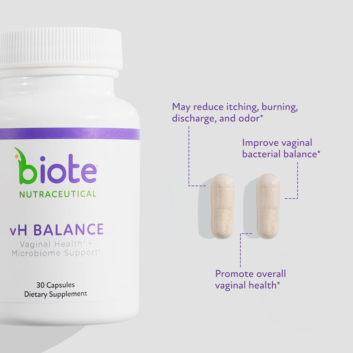 Biote Nutraceuticals - vH Balance - Vaginal Health + Microbiome Support (30 Capsules) - Image 2