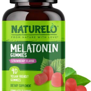 NATURELO Melatonin Gummies – Non-GMO, Gluten-Free, Soy Free - Strawberry Flavor - Gentle Sleep Supplement - 90 Vegetarian Gummies