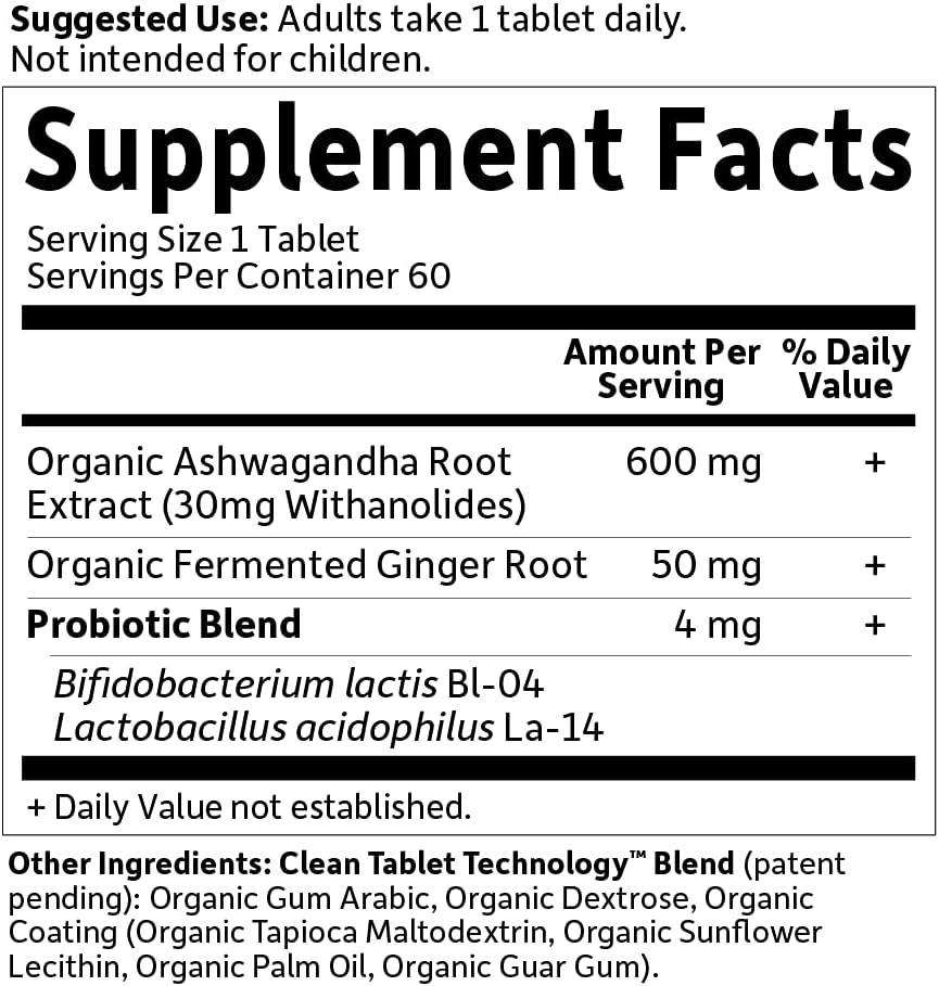 Garden of Life Organic Ashwagandha Supplement with Probiotics & Ginger - Stress, Mood & Energy Support, Vegan, Gluten Free, Non GMO, 2 Month Supply, 60 Tablets - Image 6