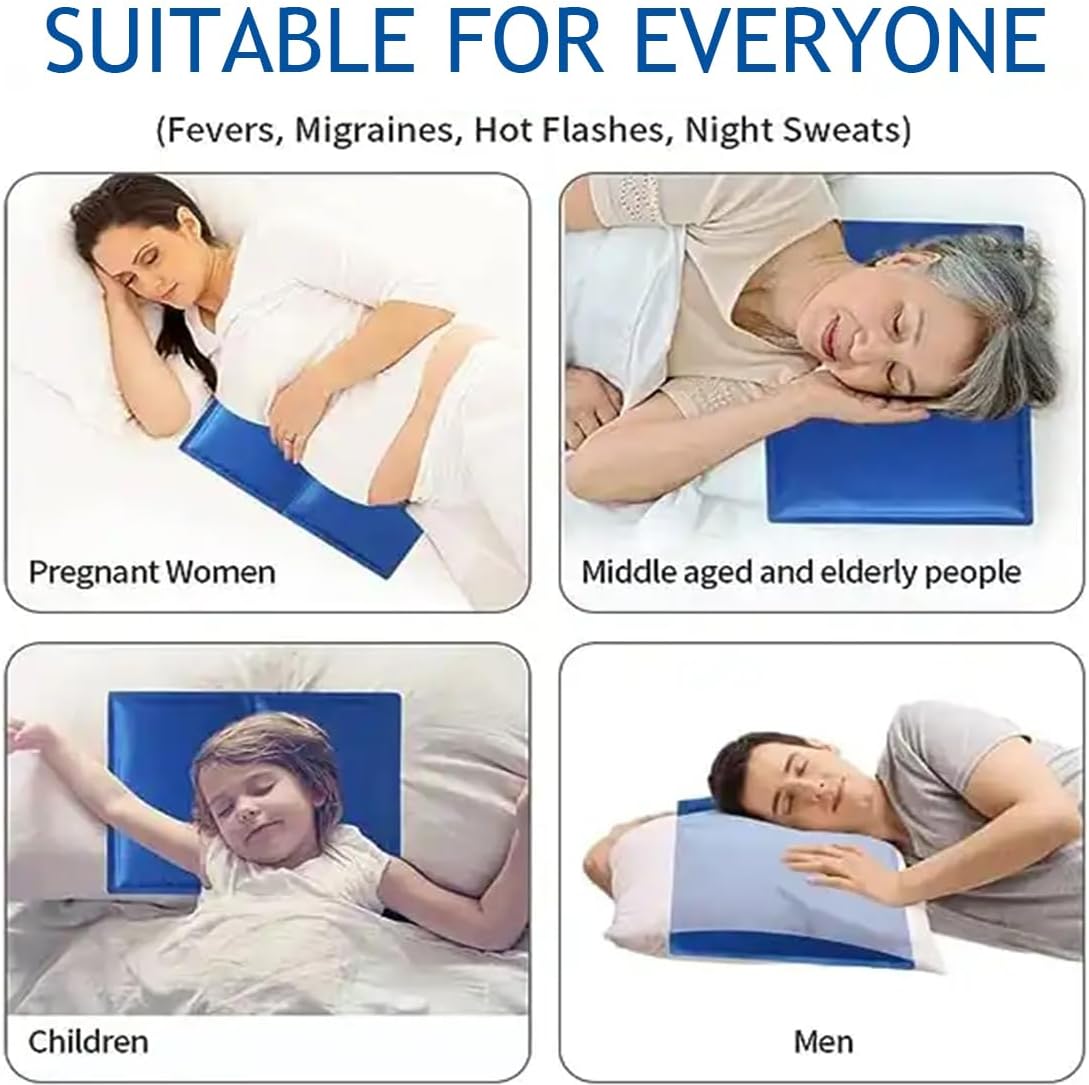 Reusable Gel Ice Pack for Sleeping, Injuries, Chill Pillow Cooling Pad, Relieve Headaches, Migraines, Fevers, Hot Flashes, Night Sweats, Perfect for Children, Adult, Pets, 15.5 * 11.8in (Blue) - Image 3