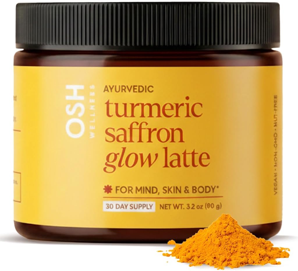 Turmeric Saffron Glow Latte | Calm Nights & Radiance Support* | Golden Milk with Kashmiri Saffron, Ginger, Turmeric & Acerola Vitamin C | Caffeine-Free Daily Ritual | Ayurvedic Drink Mix