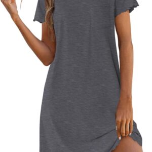 Ekouaer Bamboo Viscose Sleep Shirts for Women Soft Nightgowns Short Sleeve Ruffled Night Shirts with Chest Pocket S-3XL
