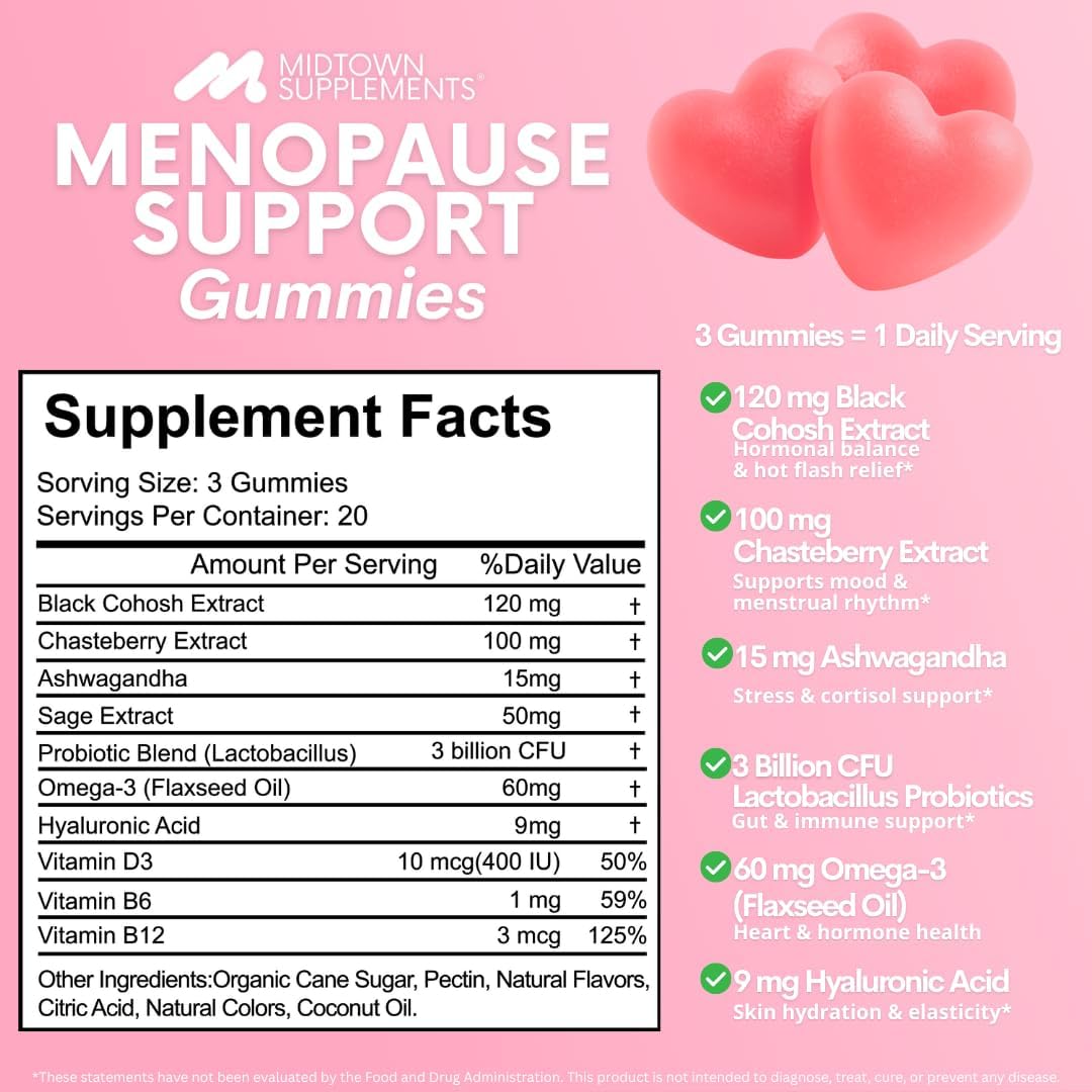 Menopause Supplements for Women (Gummies) Hormone Balance, Hot Flash Relief, Night Sweats, Weight Management, Perimenopause & Menopausal Support, Estrogen Balance, Chasteberry Supplement for Women - Image 2