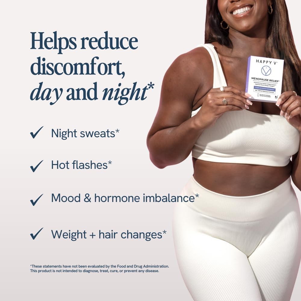 Happy V Menopause Relief Supplement for Women – Hormone Balance, Hot Flash & Night Sweat Support, Mood & Energy Booster, Vaginal Wellness, Perimenopause & Postmenopause Support – 60 Vegan Capsules - Image 2