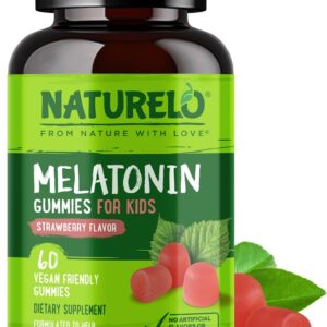 NATURELO Melatonin Gummies for Kids Non-GMO, Gluten-Free, Soy Free - Strawberry Flavor - Gentle Sleep Supplement - 60 Vegetarian Gummies