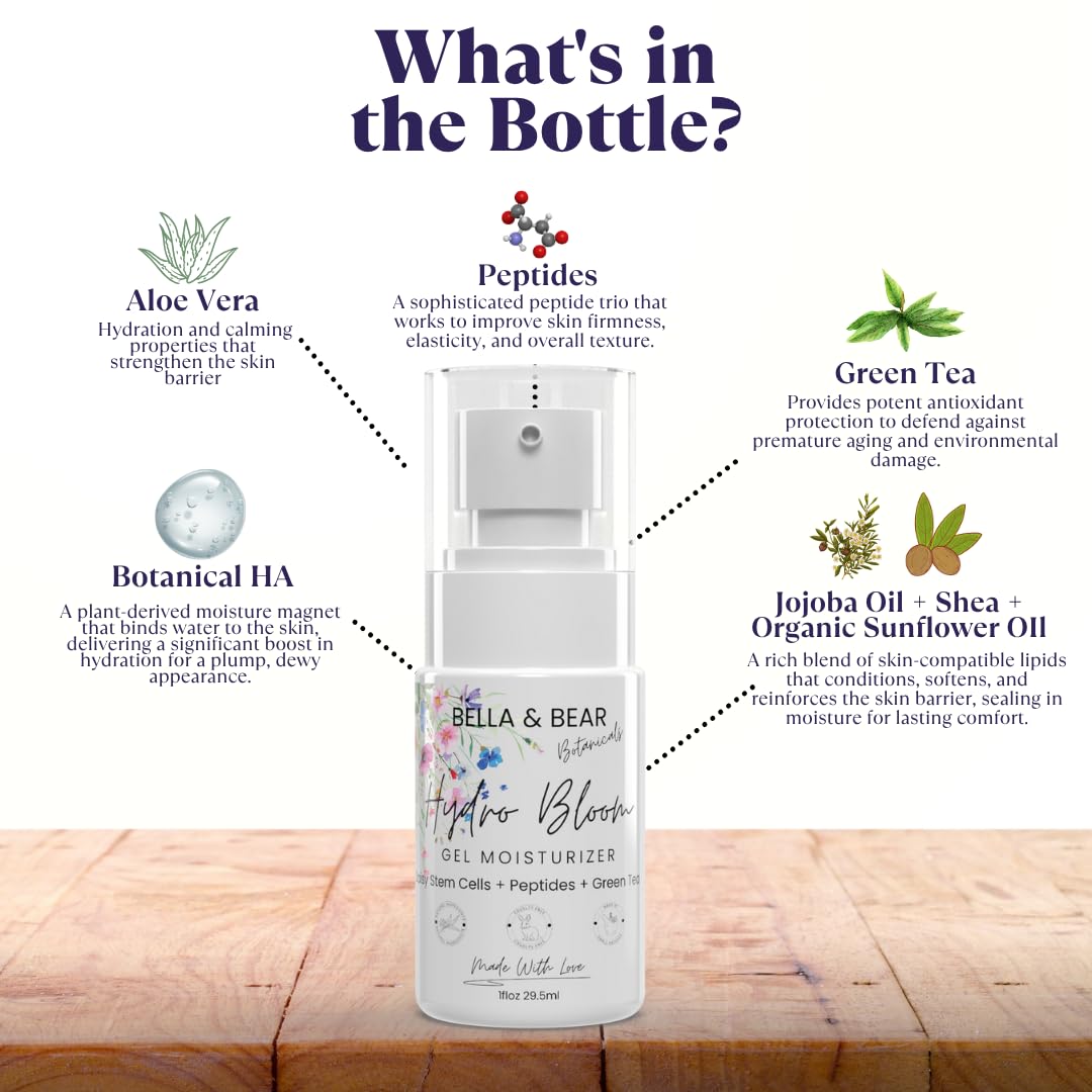 Hydro Bloom Gel Moisturizer for All Skin Types - Lightweight Hydrating Face Cream with Botanical Hyaluronic Acid, Plant Stem Cells, Peptides & Green Tea - Non-Greasy, Plumping, Barrier Support - Image 2