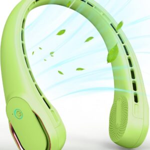 FrSara Bladeless Portable Neck Fan, 5200mAh, 3-Speed, 360° Surround Wind, Ultra-Quiet, USB Rechargeable, Wearable Portable Fan, Avocado Green