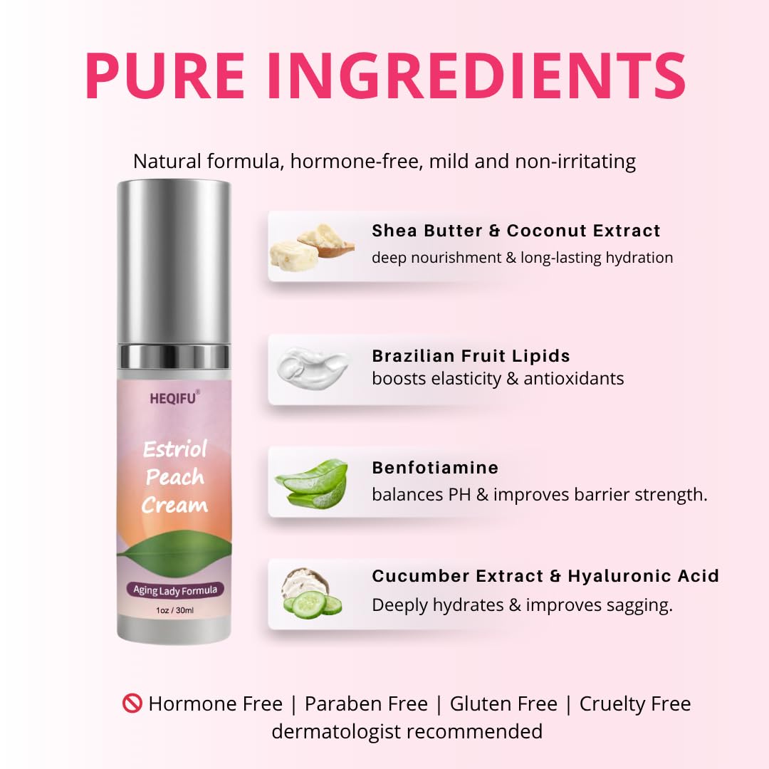 Bioidentical Estriol Cream for Women -Menopause Relie - Peach Flavor, Fast-Absorbing Hydration, Lightweight & Soothing Formula for Daily Comfort, 30ml (2-Month Supply) - Image 4