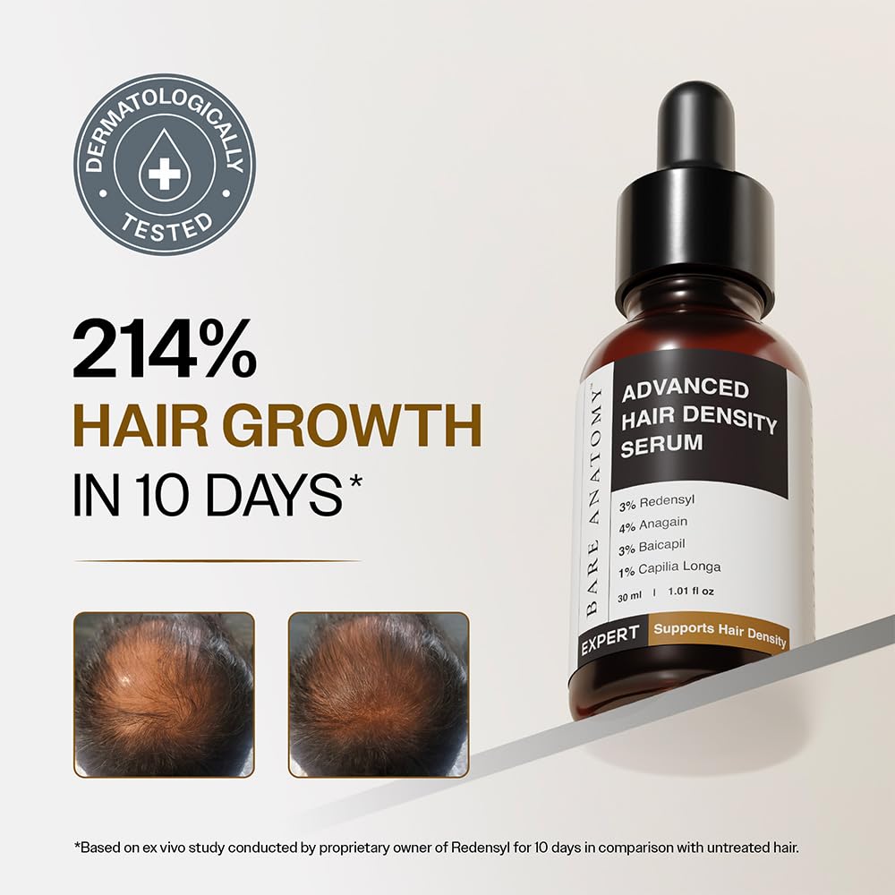 Bare Anatomy Advanced Hair Density Serum | 3% Redensyl, 4% Anagain, 3% Baicapil, 1% Capilia Longa, Rosemary, Biotin & Rice Extract | Reduces Hair Fall, Supports Hair Growth for Men & Women | 30 ml - Image 2