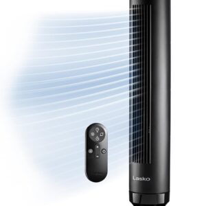 Lasko Ascend 36″ Tower Fan with Remote – Quiet Oscillating Floor Fan with Air Filter, 90° Oscillation, 29 ft/s Airflow, Smart Cooling for Bedroom & Home (Black, OST100)