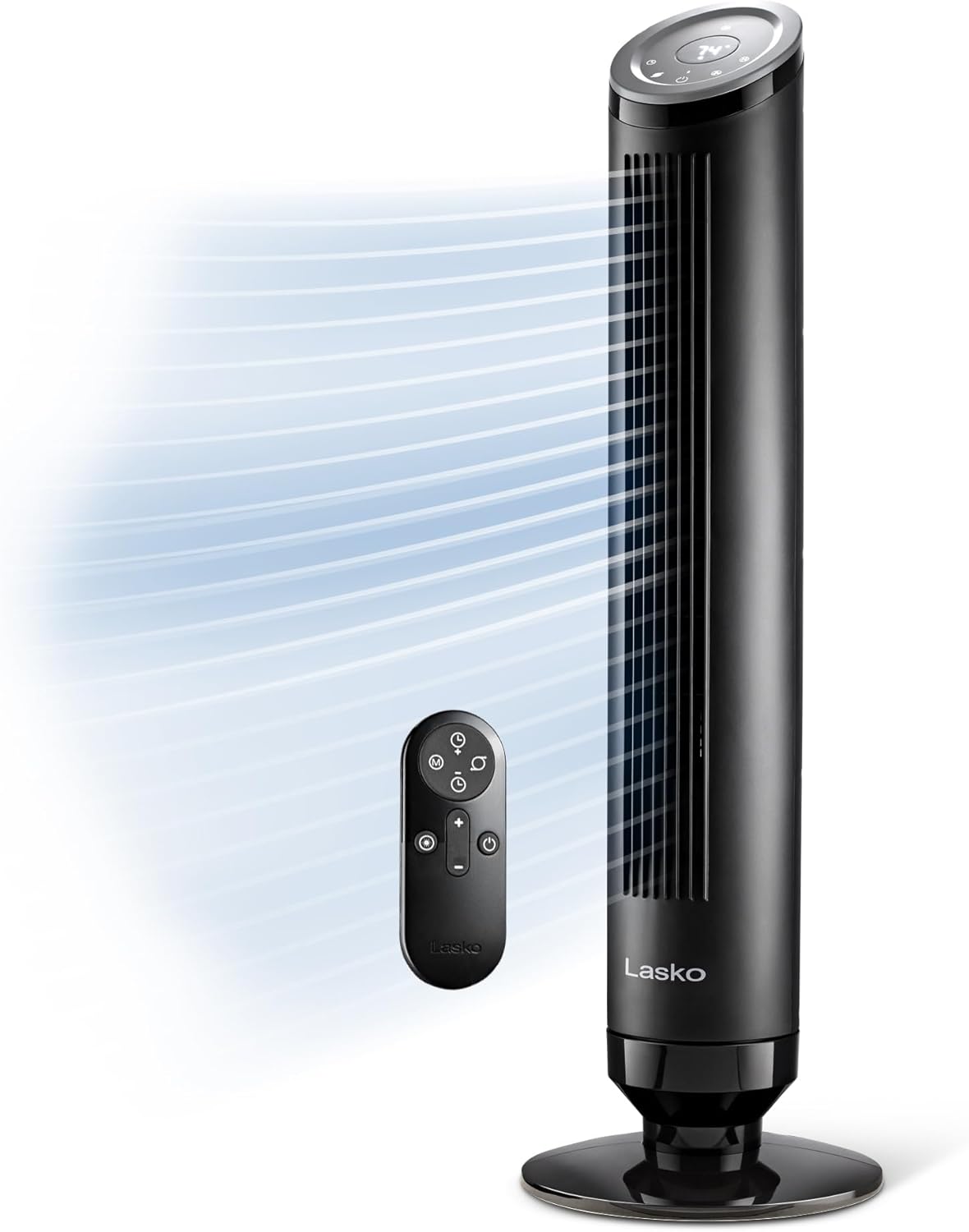 Lasko Ascend 36″ Tower Fan with Remote – Quiet Oscillating Floor Fan with Air Filter, 90° Oscillation, 29 ft/s Airflow, Smart Cooling for Bedroom & Home (Black, OST100)