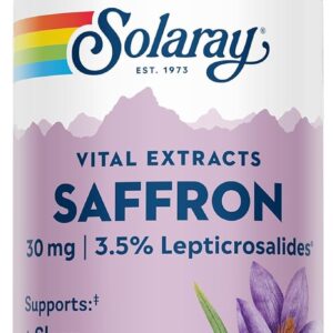 SOLARAY Saffron Extract - Sleep and Positive Mood Support - Vegan and Gluten Free Saffron Supplements - Lab Verified - 60-Day Guarantee - 30 Servings, 30 VegCaps