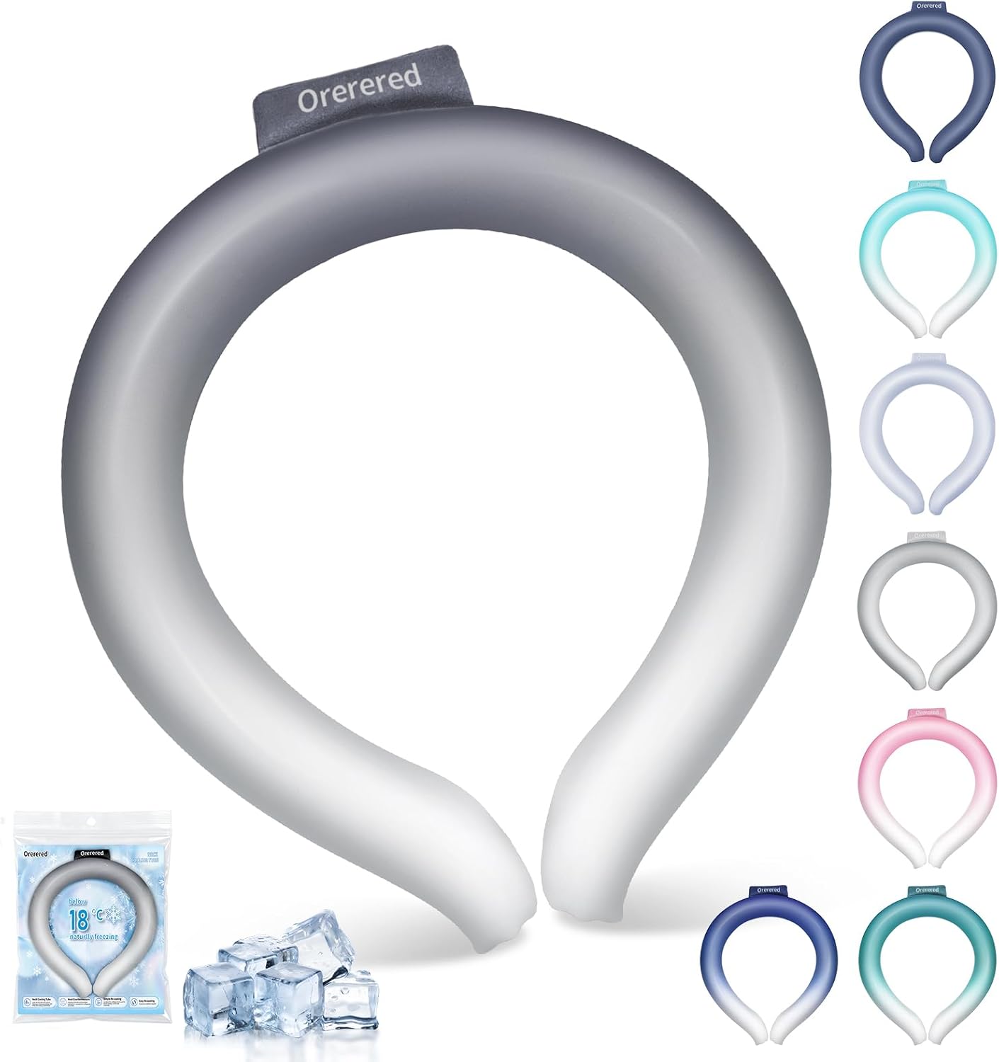 Neck Cooling Tube 70% Gel Increase Ice Ring Neck Cooler Wearable Body Cooling Products for Outdoor Indoor Activities Relief for Hot Flashes(Gradient Grey,L)