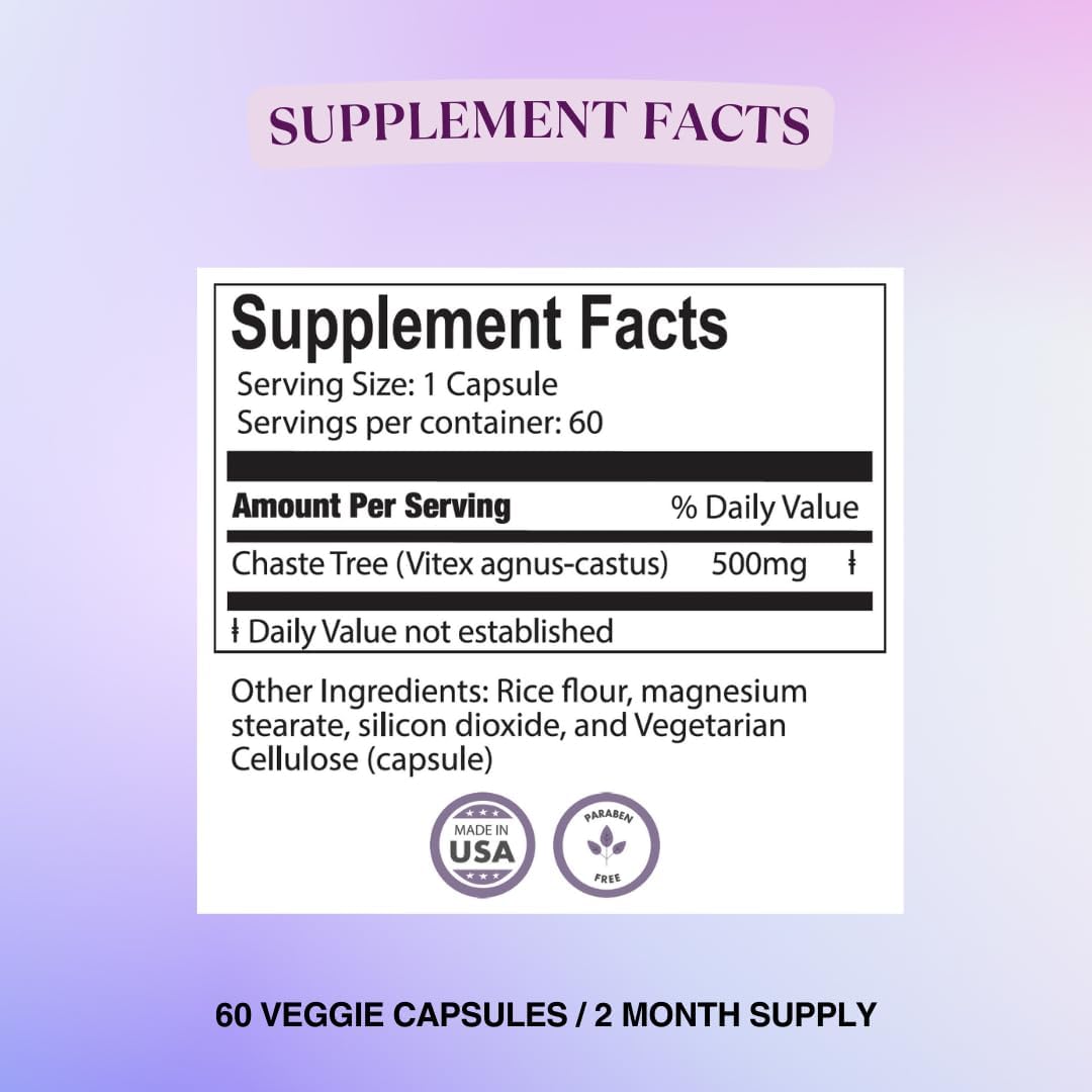 BIOLABS PRO Natural Vitex Chasteberry Supplement for Women - Pure Chaste Tree Berry Extract 500mg, Maximum Strength Formulation, Vegan Capsules, Supports Hormonal Balance - (60 Caps - 2-Month Supply) - Image 2